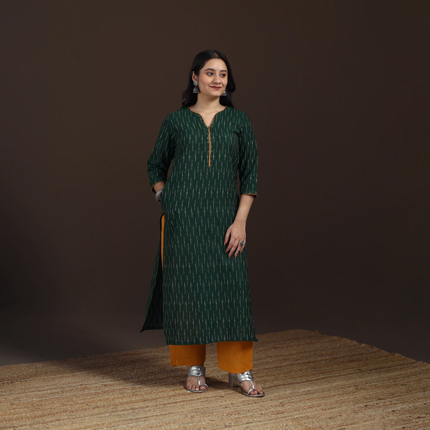 Sequin Work Pochampally Ikat Cotton Straight Long Kurta for Women 27