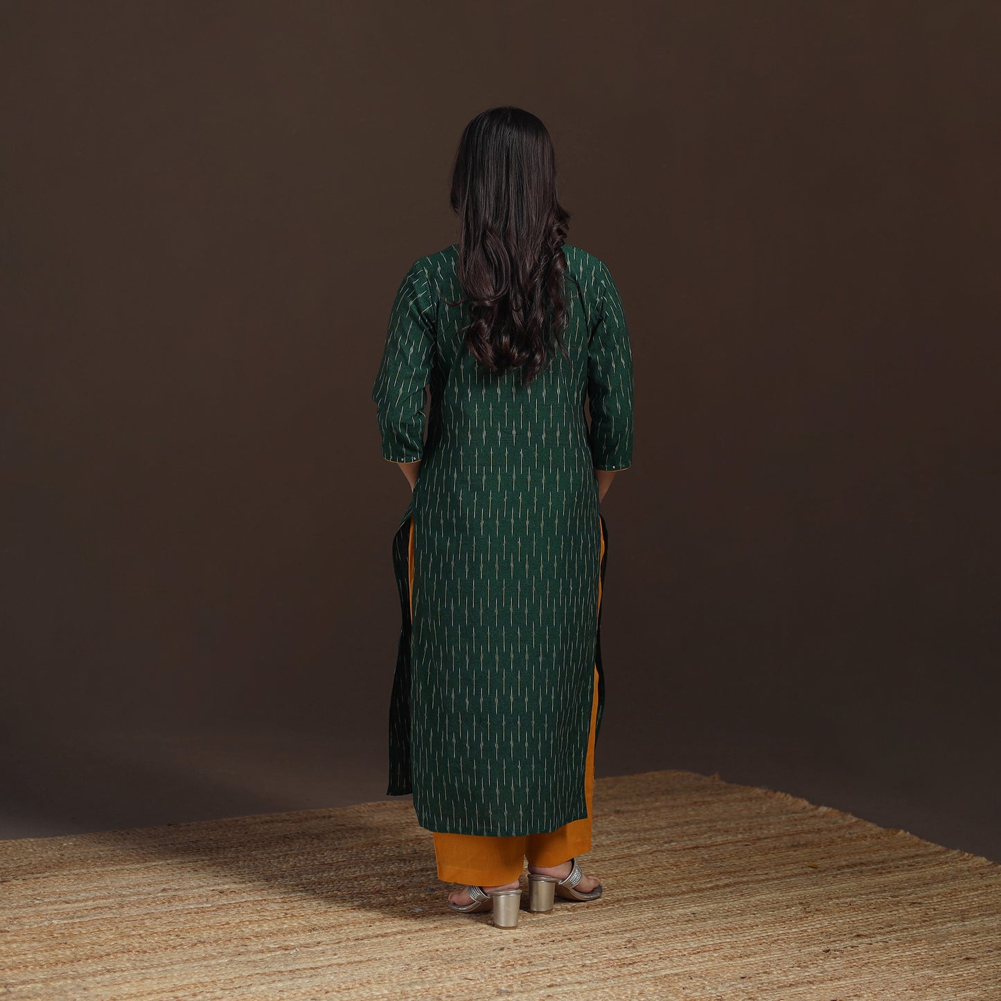Sequin Work Pochampally Ikat Cotton Straight Long Kurta for Women 27