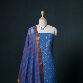 Lucknowi Chikankari Hand Work Unstitched Dress Material: Kurta & Dupatta with Jewellery 21
