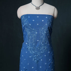 Lucknowi Chikankari Hand Work Unstitched Dress Material: Kurta & Dupatta with Jewellery 21