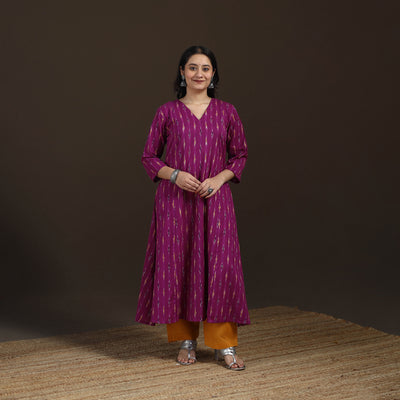 Pochampally Ikat Cotton A-Line Long Kurta for Women 06