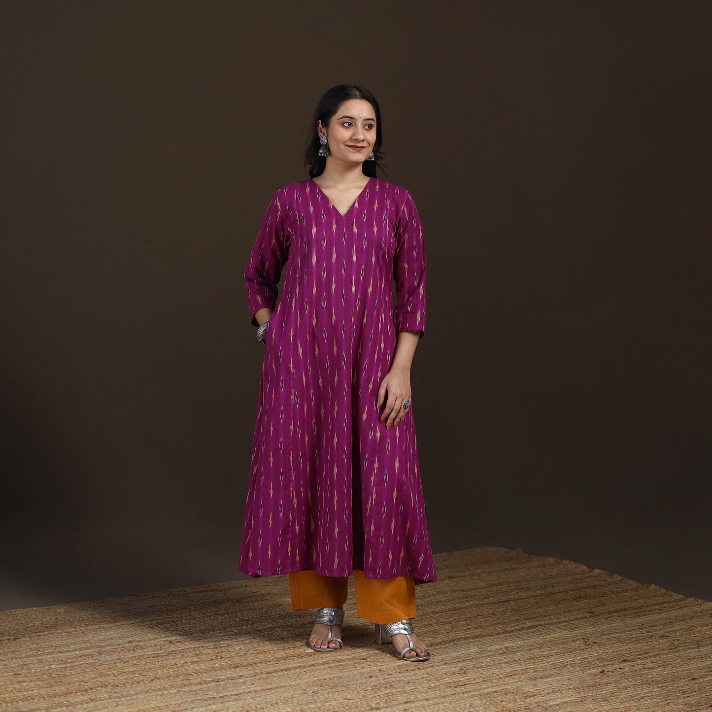Pochampally Ikat Cotton A-Line Long Kurta for Women 06