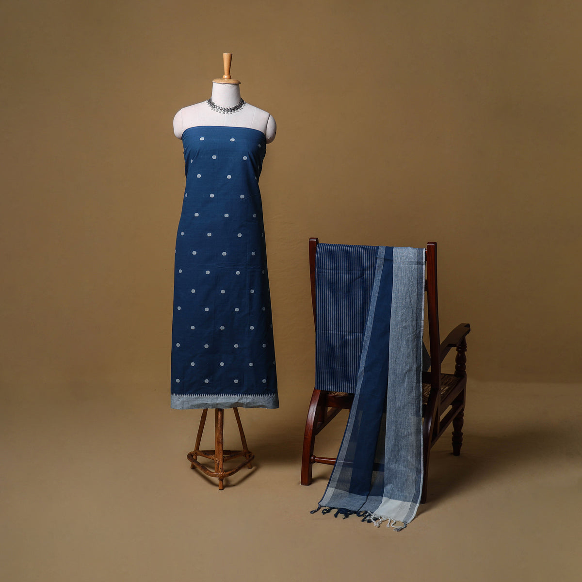 Jacquard Buti Cotton Unstitched Dress Material: Kurta, Bottom with Dupatta 13