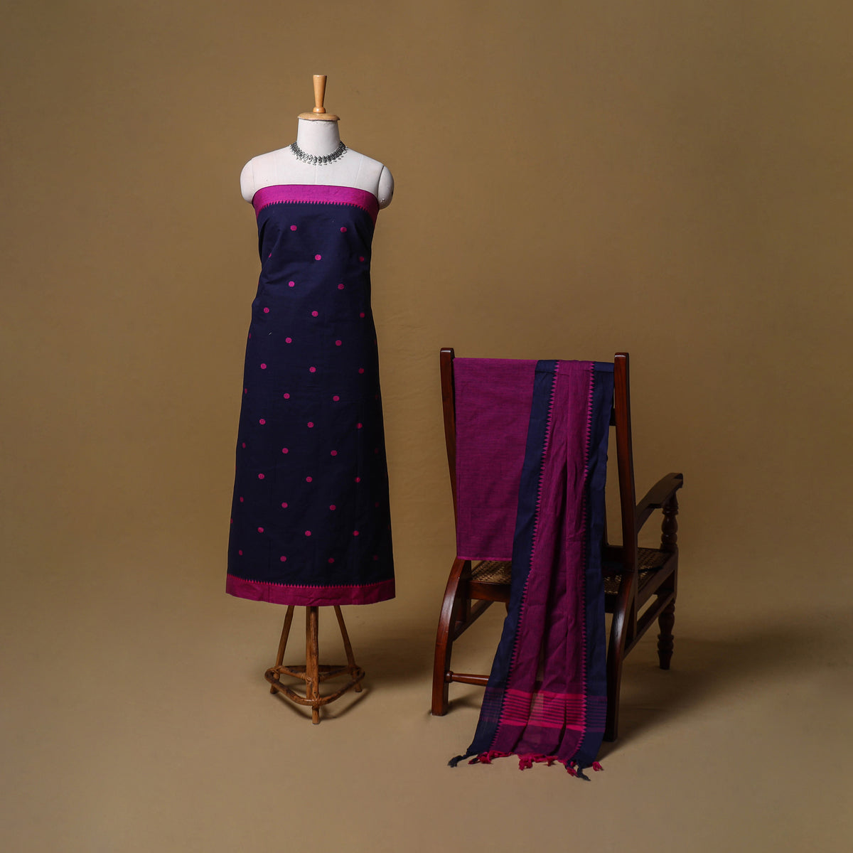 Jacquard Buti Cotton Unstitched Dress Material: Kurta, Bottom with Dupatta 14