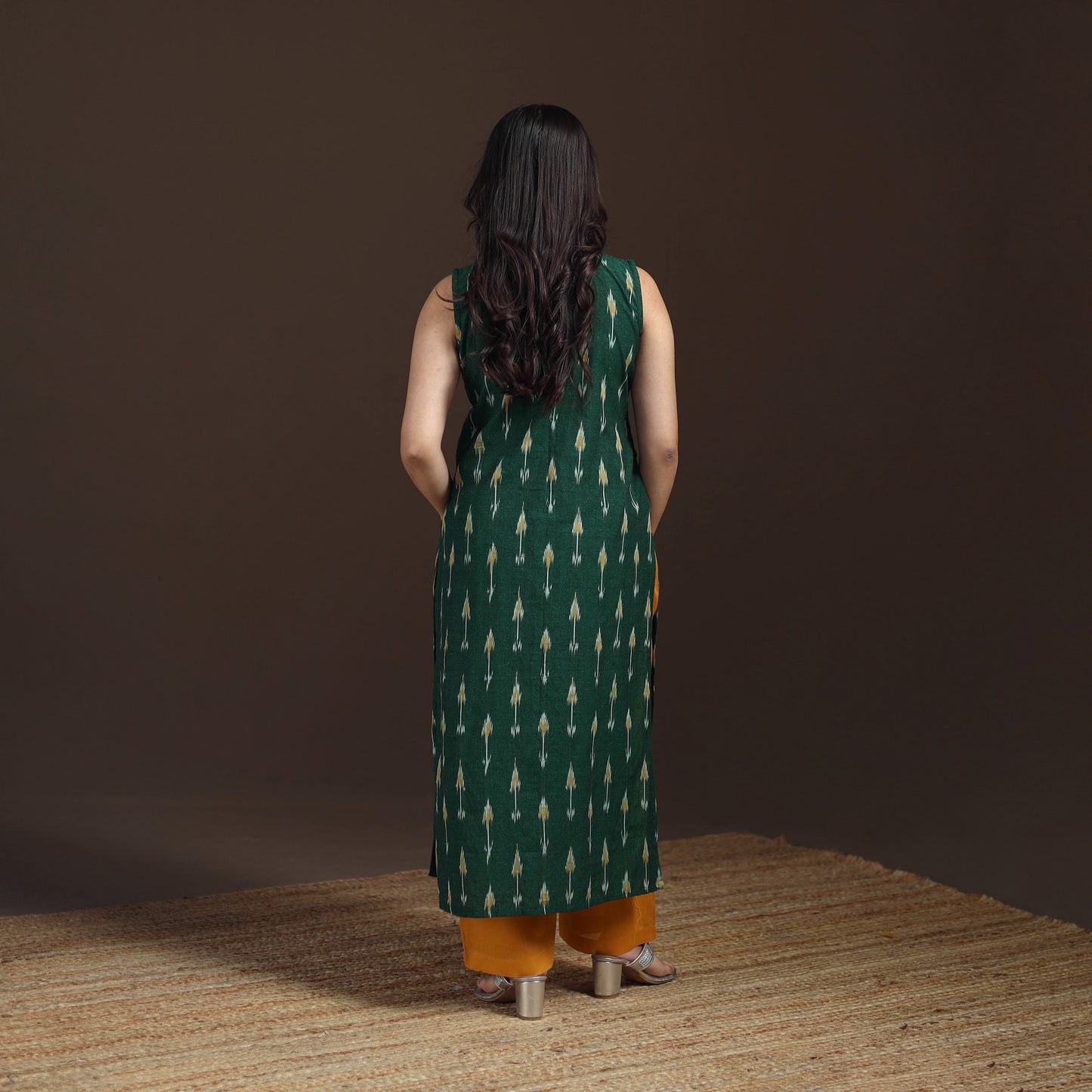 Pochampally Ikat Cotton Sleeveless Straight Long Kurta for Women 46