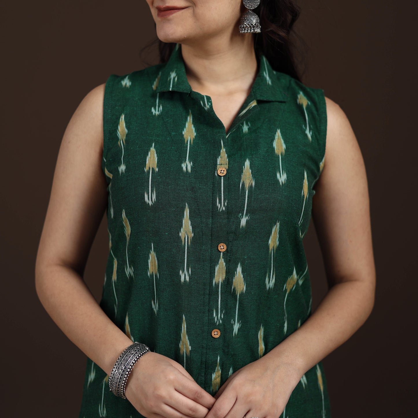 Pochampally Ikat Cotton Sleeveless Straight Long Kurta for Women 46