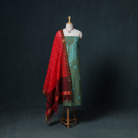 Lucknowi Chikankari Hand Work Unstitched Dress Material: Kurta & Dupatta with Jewellery 22