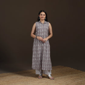 Pochampally Ikat Cotton Sleeveless Straight Long Kurta for Women 45