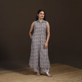 Pochampally Ikat Cotton Sleeveless Straight Long Kurta for Women 45