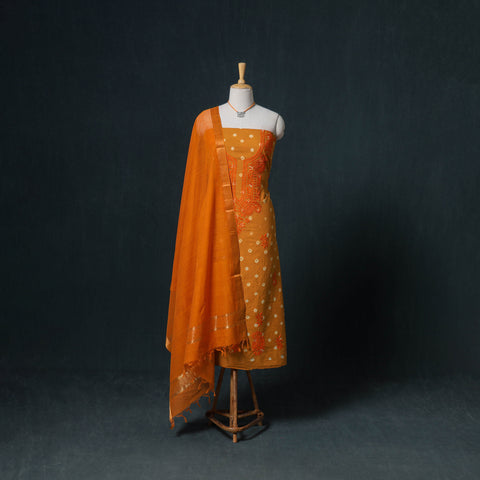 Lucknowi Chikankari Hand Work Unstitched Dress Material: Kurta & Dupatta with Jewellery 23