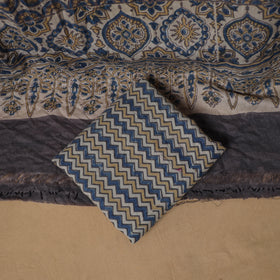 Woolen Ajrakh Hand Block Print Unstitched Dress Material: Kurta, Bottom with Dupatta 01