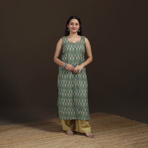 Pochampally Ikat Cotton Sleeveless Straight Long Kurta for Women 43