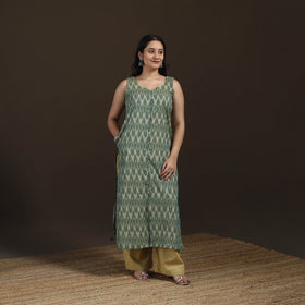 Pochampally Ikat Cotton Sleeveless Straight Long Kurta for Women 43