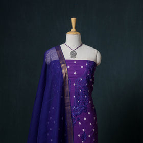Lucknowi Chikankari Hand Work Unstitched Dress Material: Kurta & Dupatta with Jewellery 24