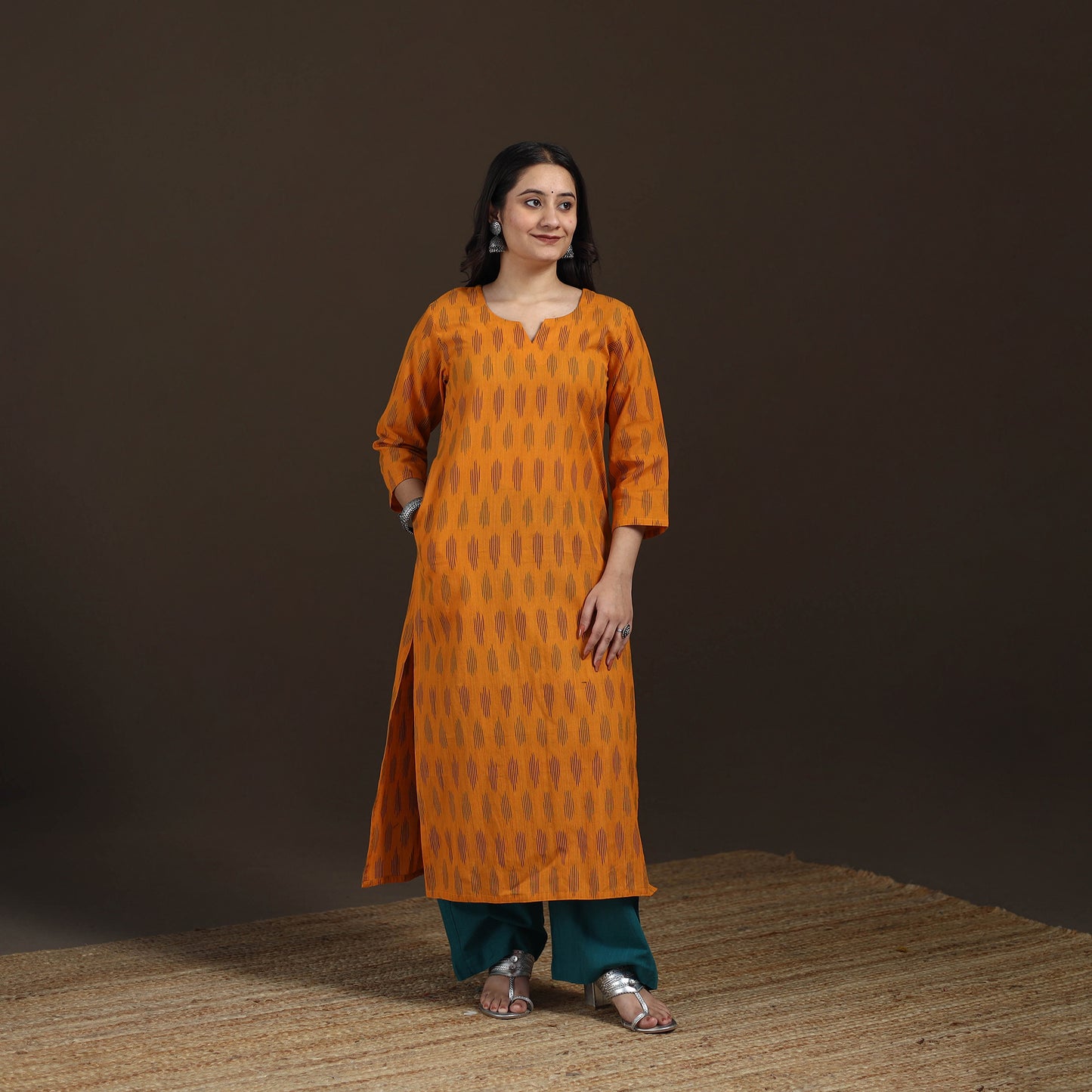 Pochampally Ikat Cotton Straight Long Kurta for Women 19