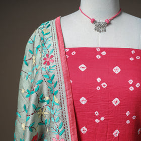 Bandhani Cotton Unstitched Dress Material: Kurta & Dupatta with Jewellery 16