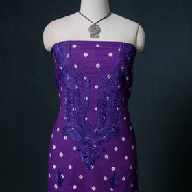 Lucknowi Chikankari Hand Work Unstitched Dress Material: Kurta & Dupatta with Jewellery 24