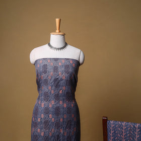 Woolen Ajrakh Hand Block Print Unstitched Dress Material: Kurta, Bottom with Dupatta 03