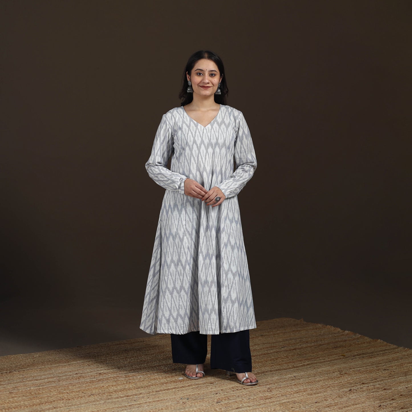 Pochampally Ikat Cotton A-Line Long Kurta for Women 08