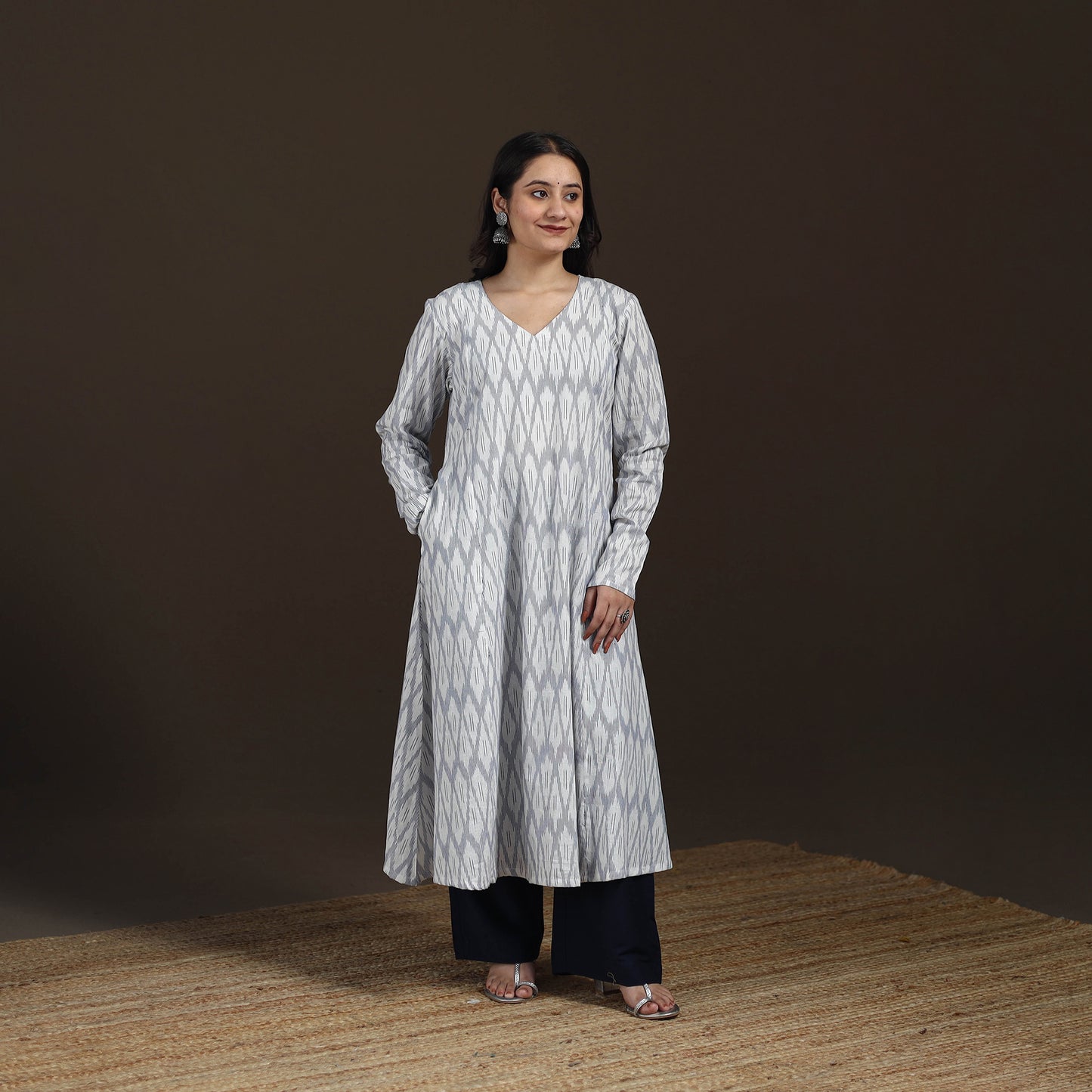 Pochampally Ikat Cotton A-Line Long Kurta for Women 08