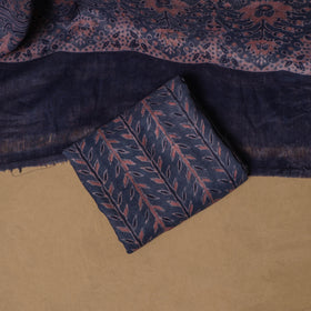 Woolen Ajrakh Hand Block Print Unstitched Dress Material: Kurta, Bottom with Dupatta 03