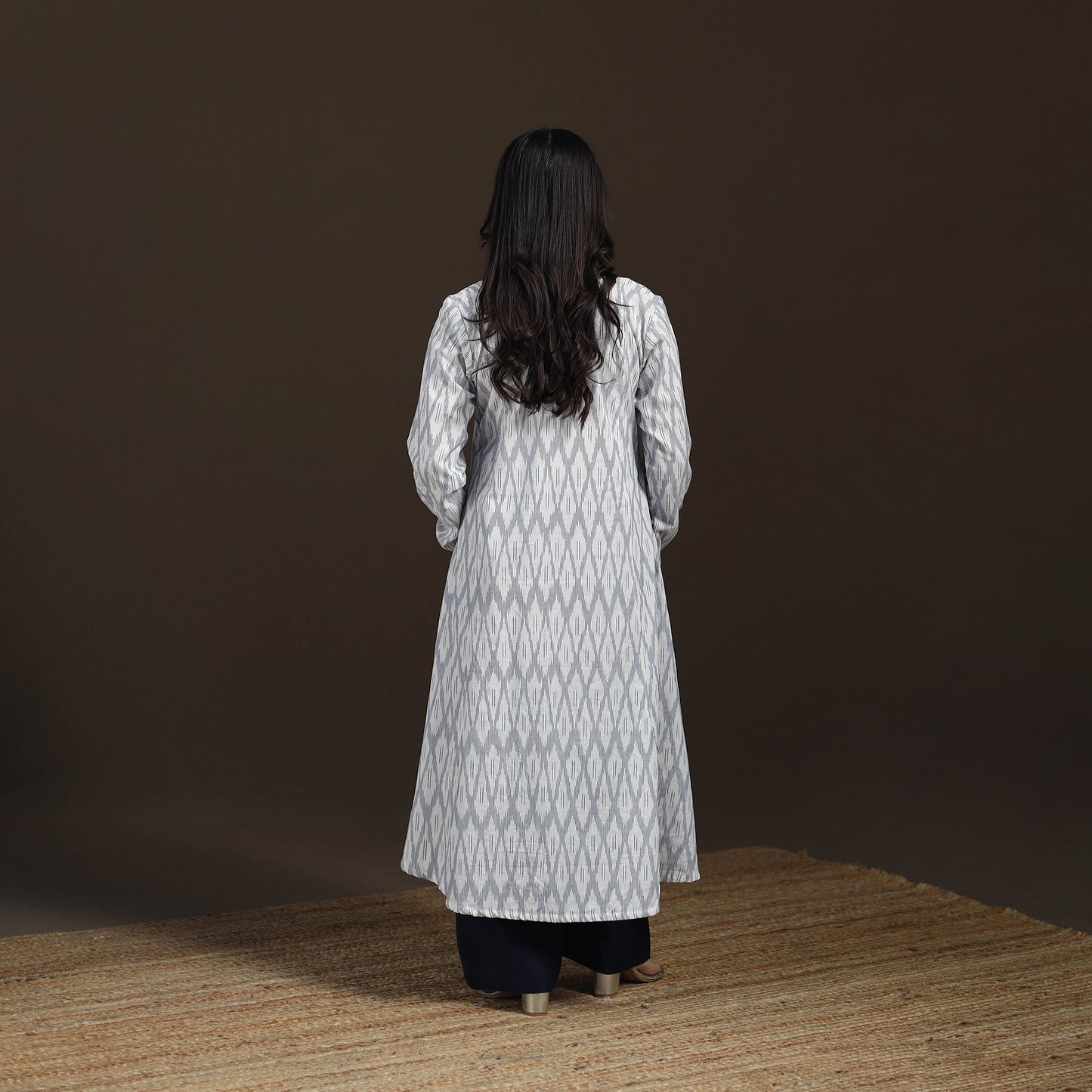 Pochampally Ikat Cotton A-Line Long Kurta for Women 08