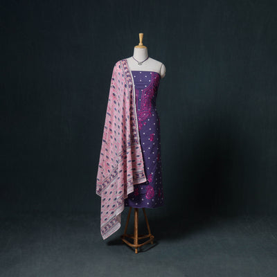 Lucknowi Chikankari Hand Work Unstitched Dress Material: Kurta & Dupatta with Jewellery 25