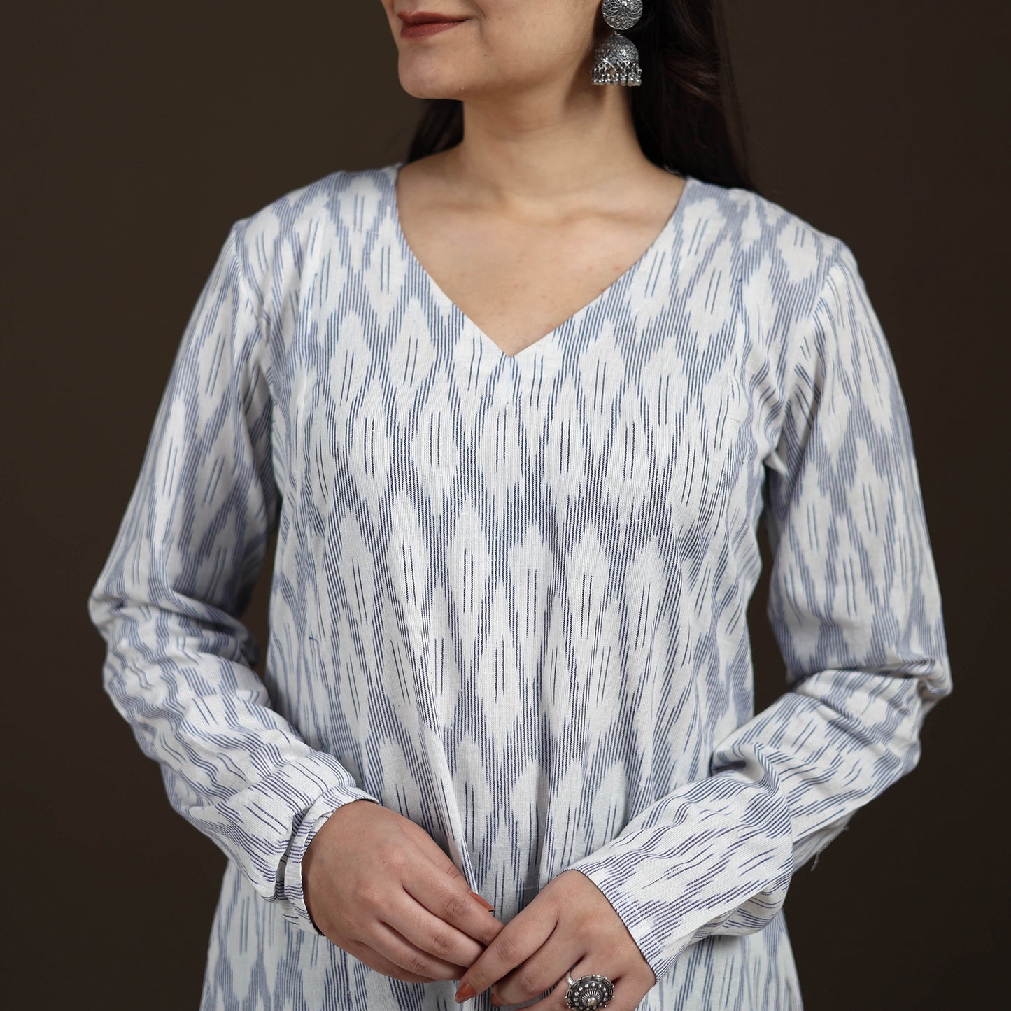 Pochampally Ikat Cotton A-Line Long Kurta for Women 08
