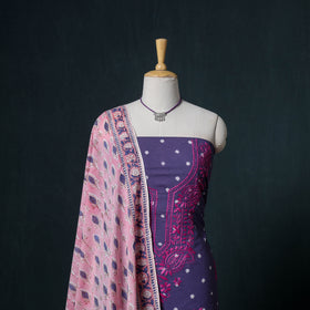 Lucknowi Chikankari Hand Work Unstitched Dress Material: Kurta & Dupatta with Jewellery 25