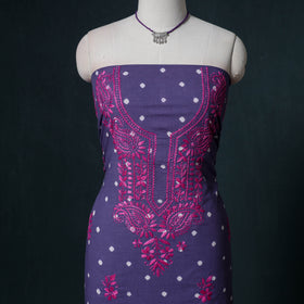 Lucknowi Chikankari Hand Work Unstitched Dress Material: Kurta & Dupatta with Jewellery 25