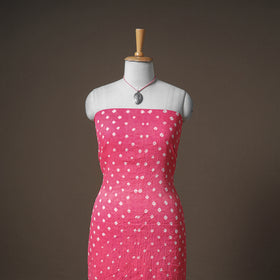 Pink - Bandhani Cotton Unstitched Dress Material: Kurta & Dupatta with Jewellery 17