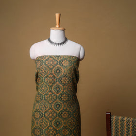 Woolen Ajrakh Hand Block Print Unstitched Dress Material: Kurta, Bottom with Dupatta 04