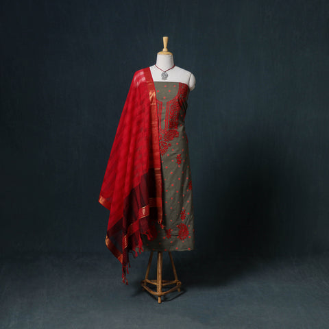 Lucknowi Chikankari Hand Work Unstitched Dress Material: Kurta & Dupatta with Jewellery 26