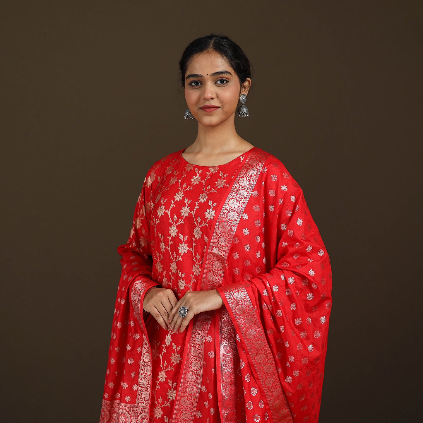 Banarasi Brocade Katan Silk Suit Set with Dupatta for Women 11