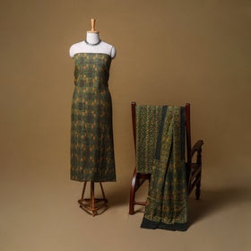 Woolen Ajrakh Hand Block Print Unstitched Dress Material: Kurta, Bottom with Dupatta 05