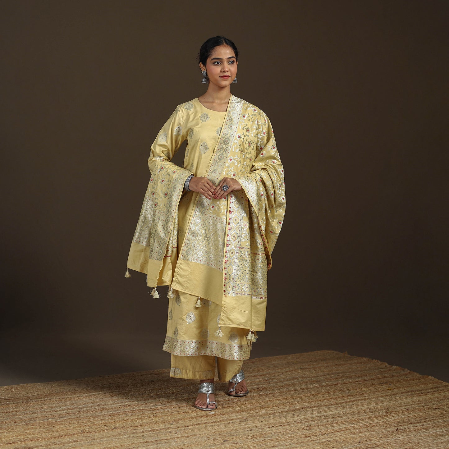 Banarasi Brocade Chiniya Silk Suit Set with Dupatta for Women 10