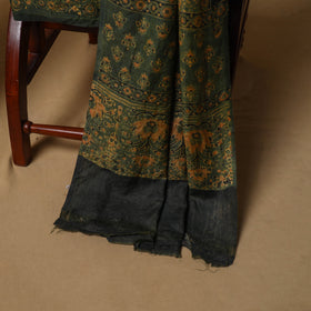 Woolen Ajrakh Hand Block Print Unstitched Dress Material: Kurta, Bottom with Dupatta 06