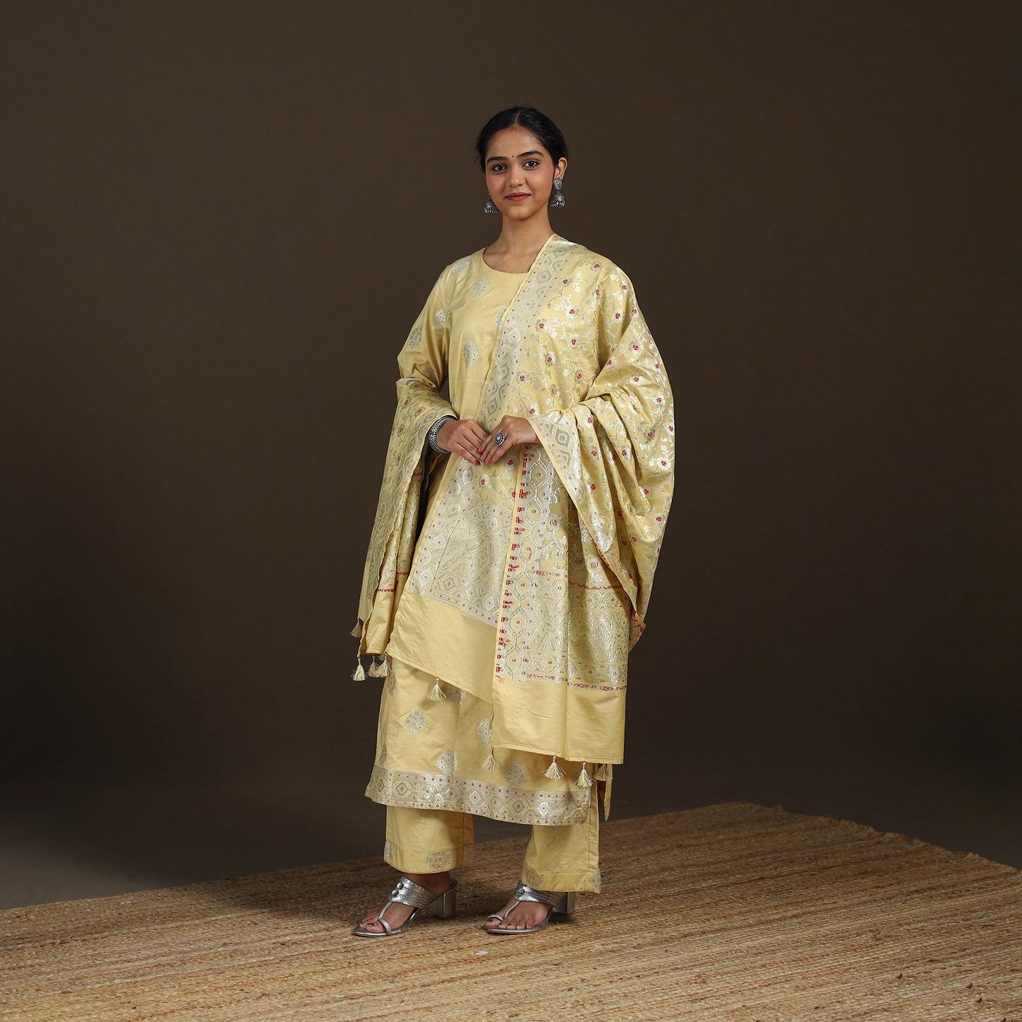 Banarasi Brocade Chiniya Silk Suit Set with Dupatta for Women 10