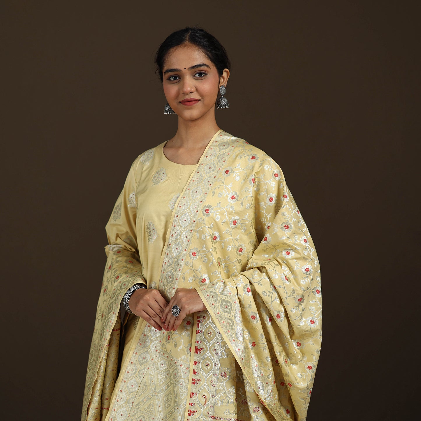 Banarasi Brocade Chiniya Silk Suit Set with Dupatta for Women 10