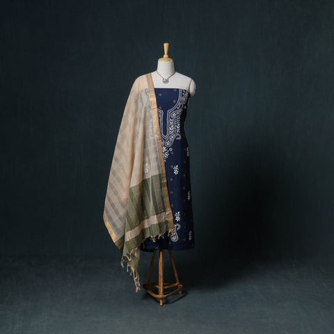 Lucknowi Chikankari Hand Work Unstitched Dress Material: Kurta & Dupatta with Jewellery 27