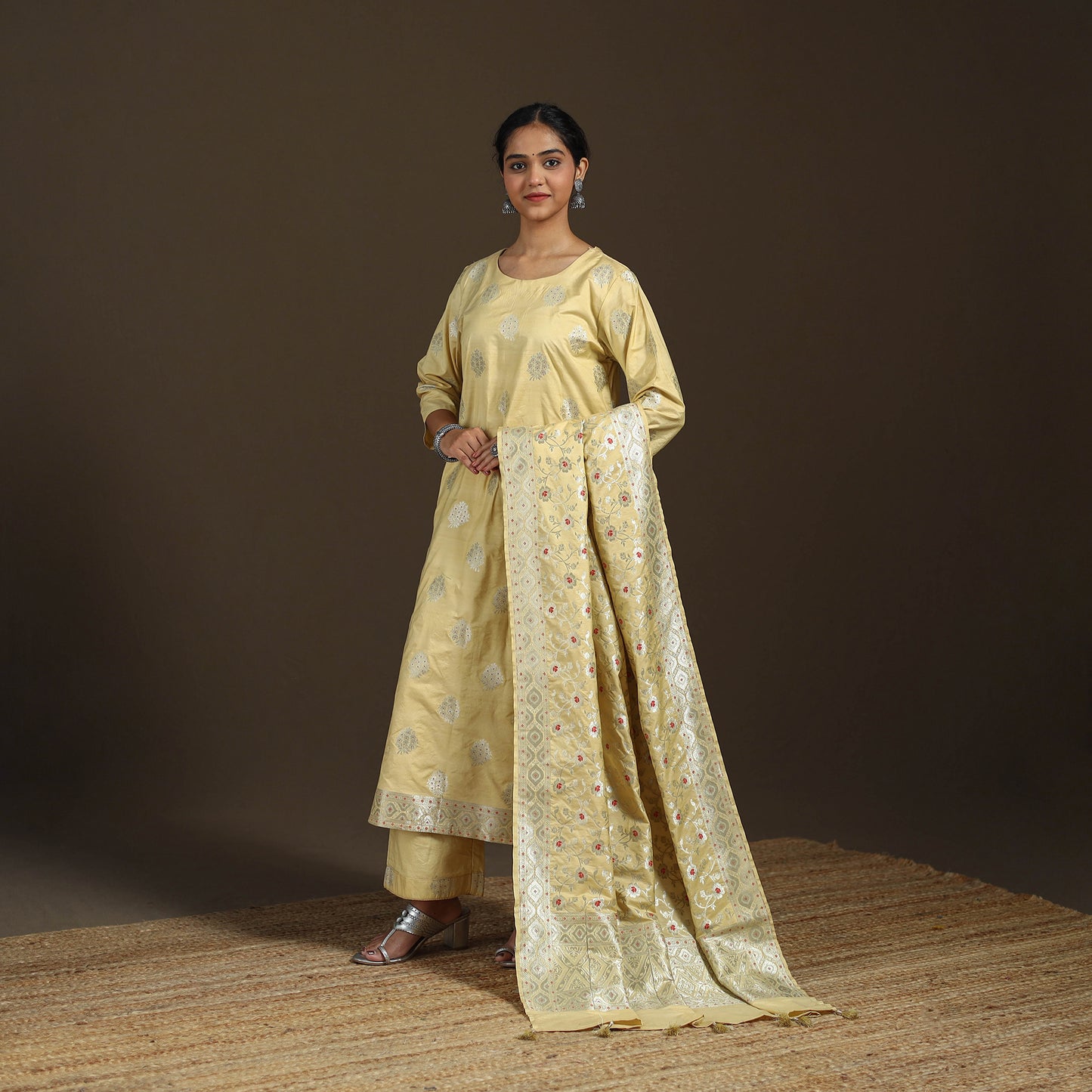 Banarasi Brocade Chiniya Silk Suit Set with Dupatta for Women 10