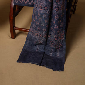 Woolen Ajrakh Hand Block Print Unstitched Dress Material: Kurta, Bottom with Dupatta 07