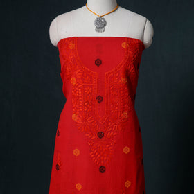 Lucknowi Chikankari Hand Work Unstitched Dress Material: Kurta & Dupatta with Jewellery 28