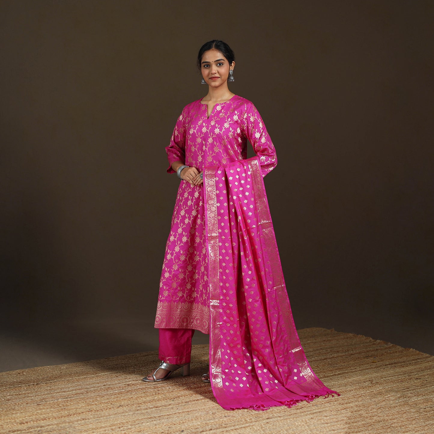 Banarasi Brocade Katan Silk Suit Set with Dupatta for Women 09
