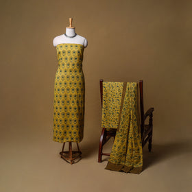 Woolen Ajrakh Hand Block Print Unstitched Dress Material: Kurta, Bottom with Dupatta 08