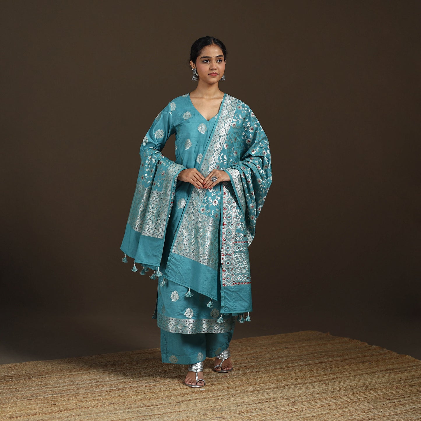 Banarasi Brocade Chiniya Silk Suit Set with Dupatta for Women 03