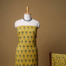 Woolen Ajrakh Hand Block Print Unstitched Dress Material: Kurta, Bottom with Dupatta 08
