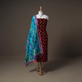 Bandhani Cotton Unstitched Dress Material: Kurta & Dupatta with Jewellery 21