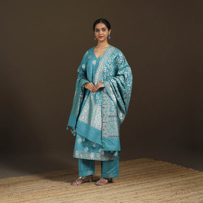 Banarasi Brocade Chiniya Silk Suit Set with Dupatta for Women 03