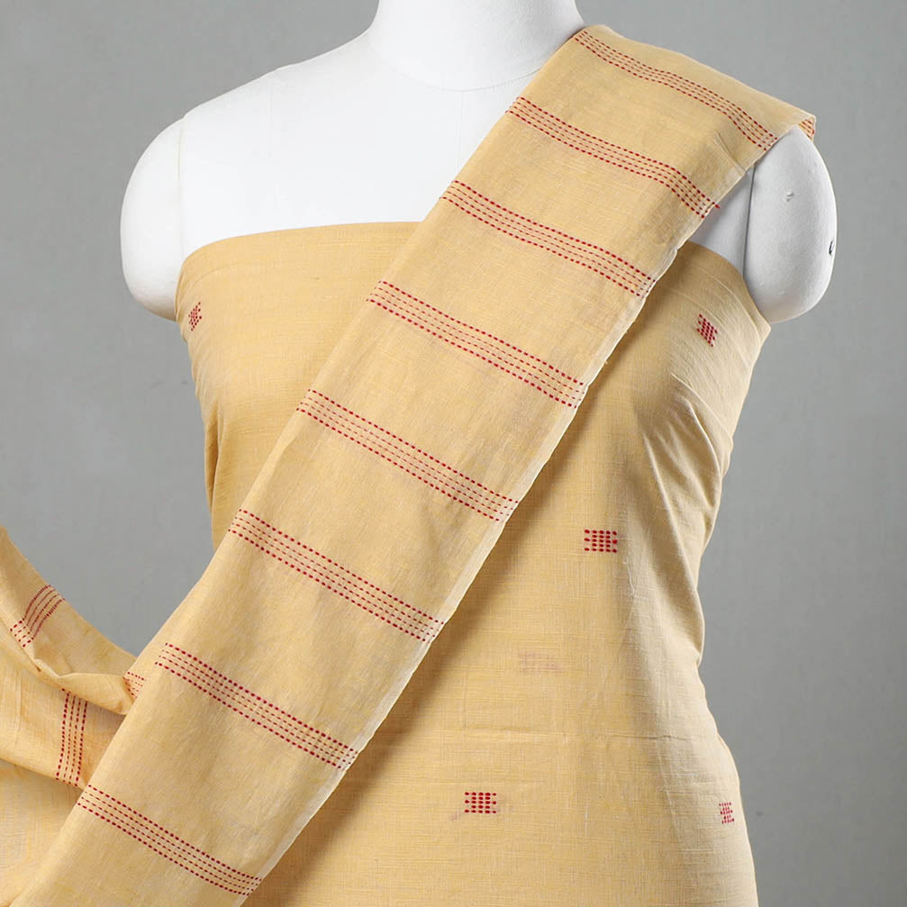 Yellow - 2pc Phulia Jacquard Weave Handloom Cotton Suit Material Set